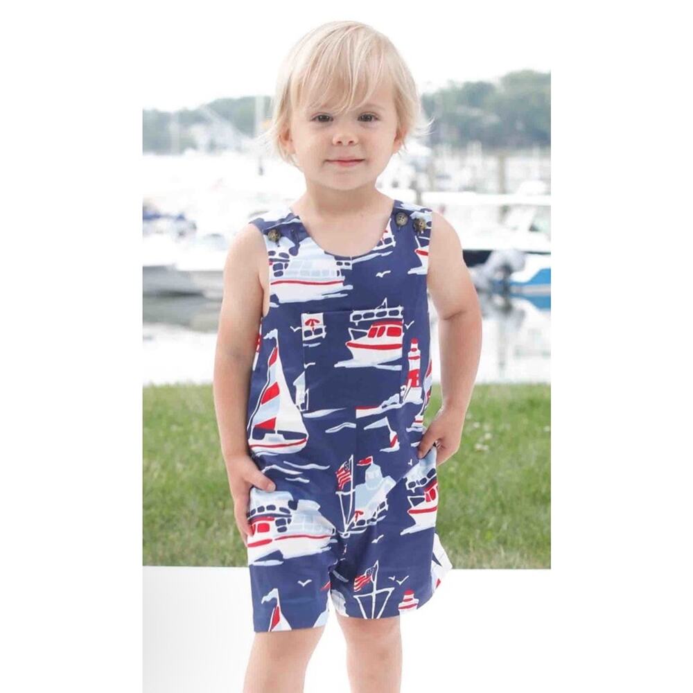Classic Prep Childrenswear Boy's James Shortalls Nautical Navy Red Sz 0-3 Months